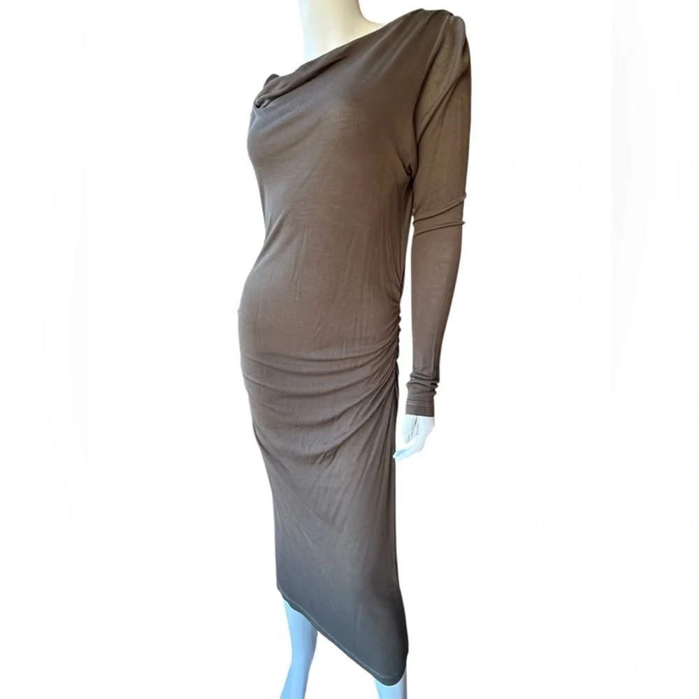 Vintage 00’s JAMES PERSE khaki/ brown l/s draped body con maxi dress Large - Picture 1 of 6